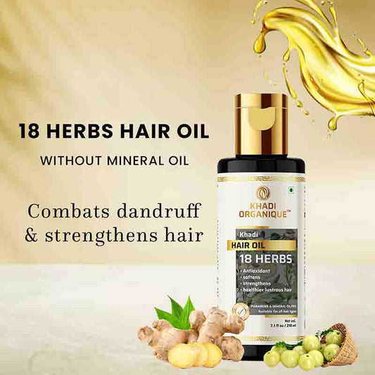 18 Herbs Hair Oil (Mineral Oil Free) -210 ml Khadi Organique