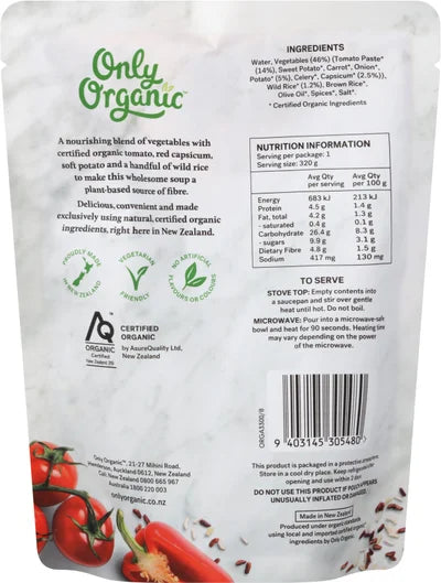 Only Organic Nourish Tomato Capsicum Potato & Wild Rice Wholesome Soup 320g