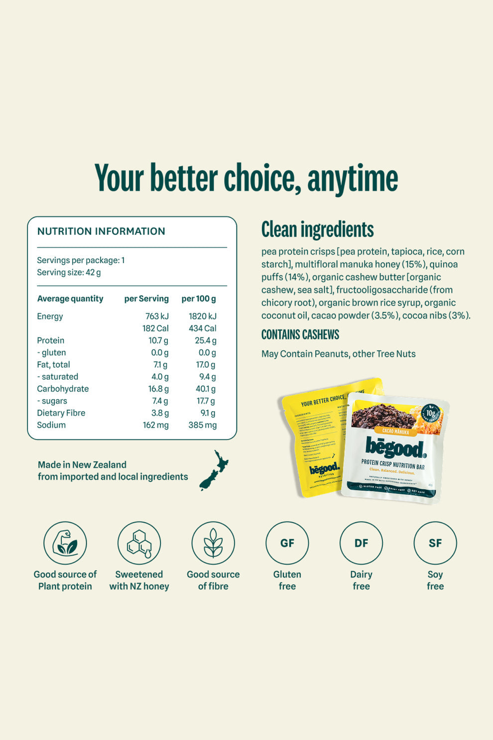 Protein Crisp Nutrition Bar | Cacao Manuka