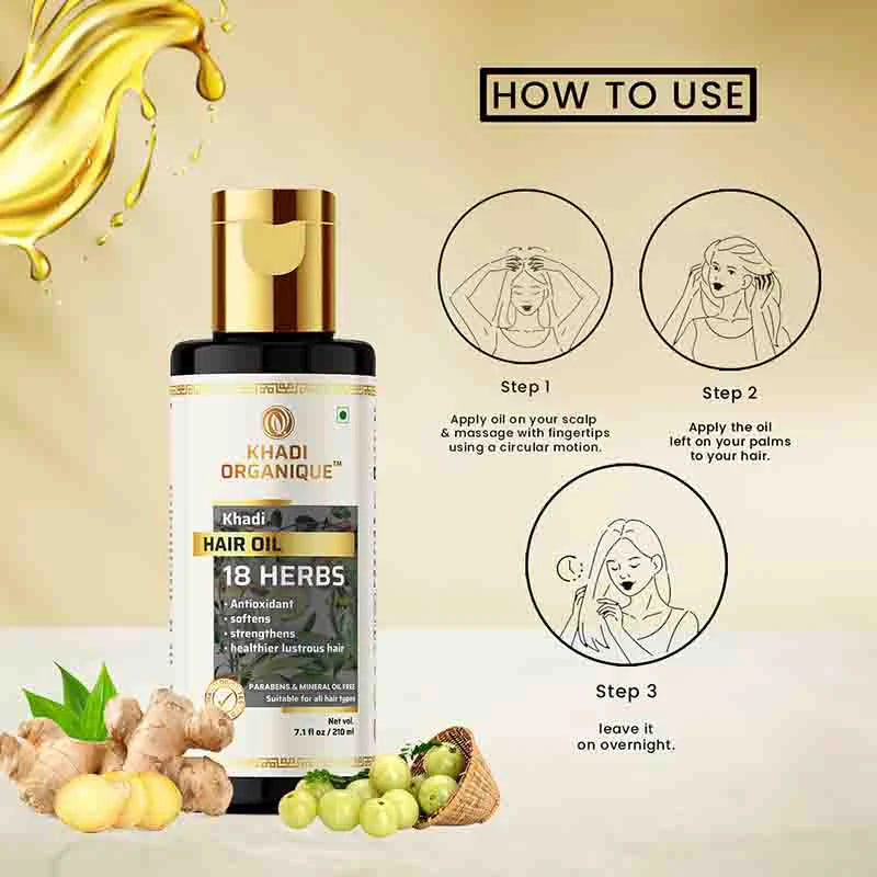 18 Herbs Hair Oil (Mineral Oil Free) -210 ml Khadi Organique
