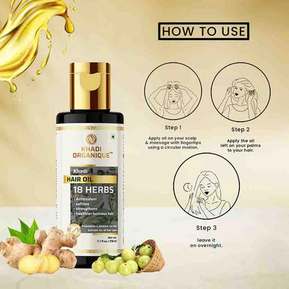 18 Herbs Hair Oil (Mineral Oil Free) -210 ml Khadi Organique