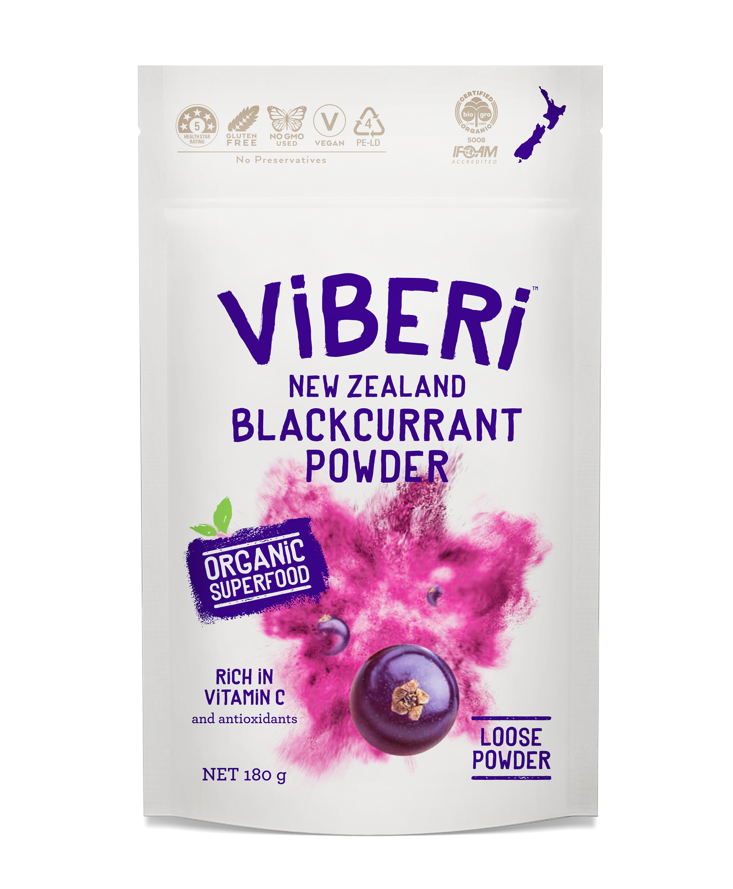 Organic Blackcurrant Powder 180g (Loose Powder)
