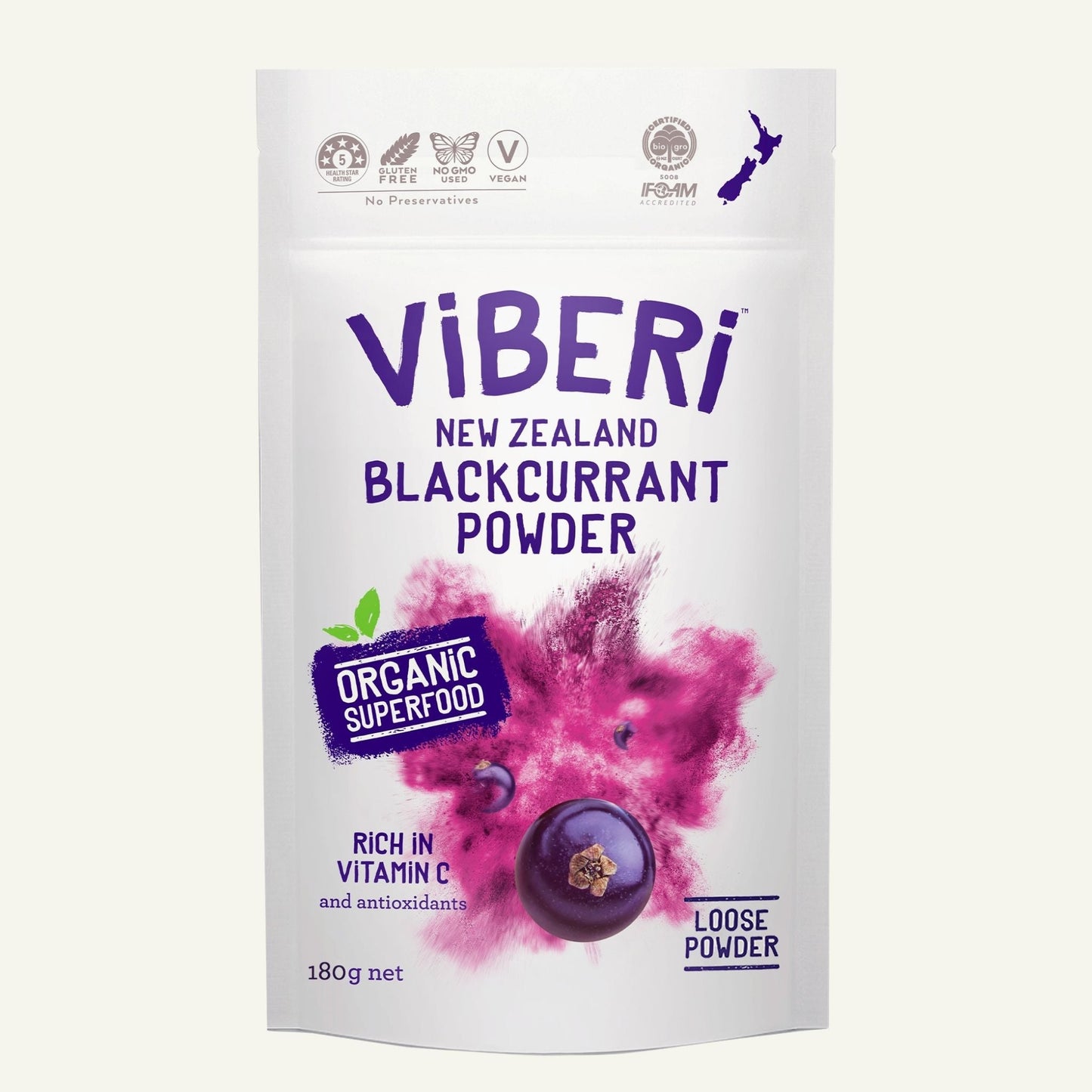 Organic Blackcurrant Powder 180g (Loose Powder)
