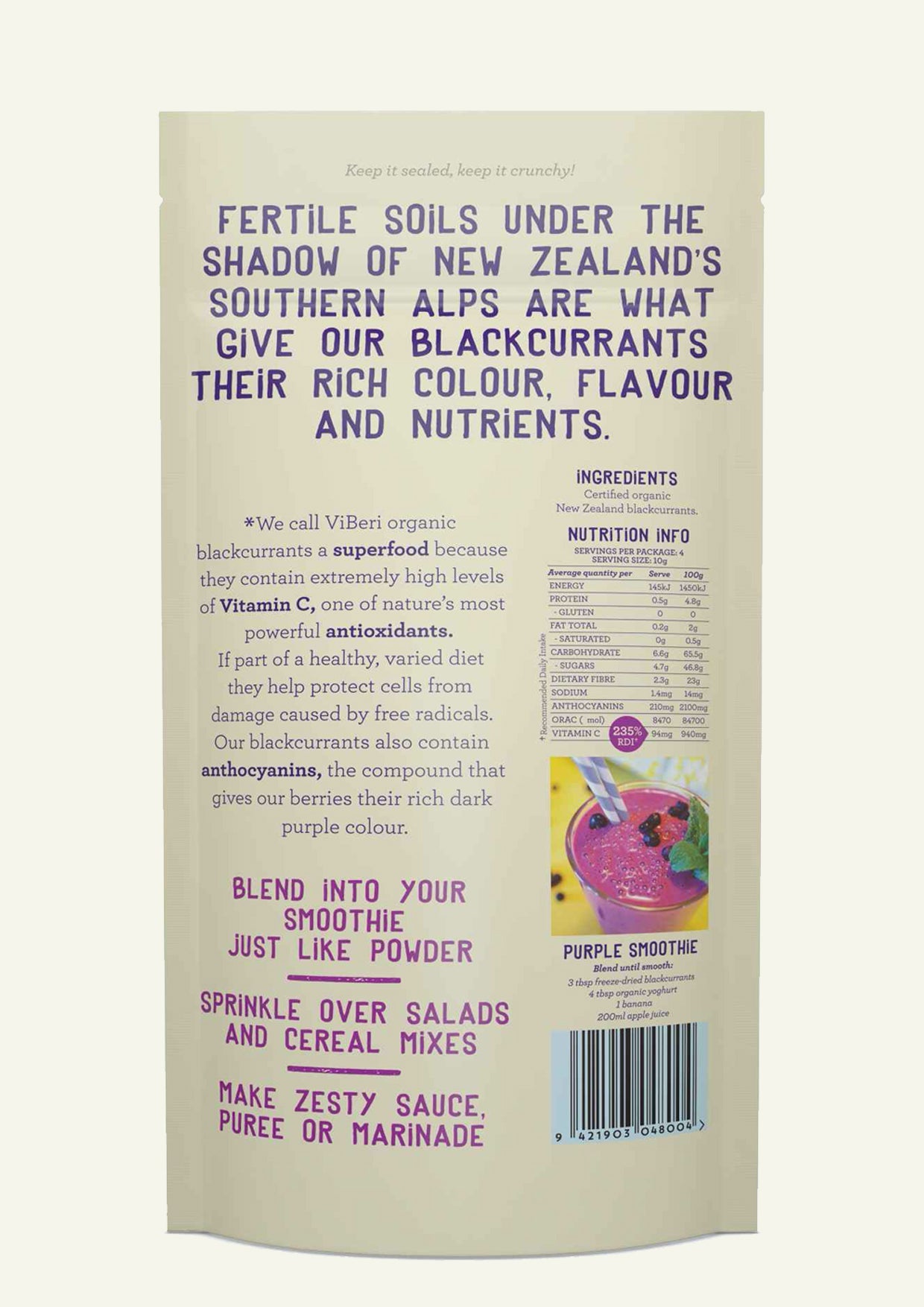 Freeze Dried Organic Blackcurrants 40g